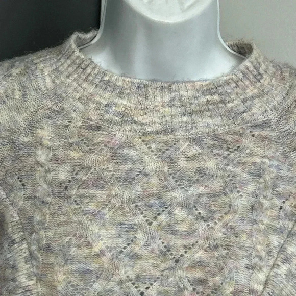 Women’s Large Wool Blend Sweater Ruffle Mock‎ Neck Diamond Cable Knit Fairycore - Picture 2 of 11